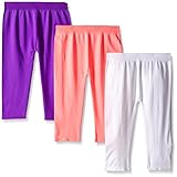 Pink House Girls' 3 Piece Seamless Capri Legging, Neon Coral/White/Neon Purple, 7-16