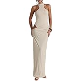 GORGLITTER Women's Cut Out Ruched Wrap Bodycon Maxi Dress Sleeveless Halter Going Out Cocktail Long Dresses