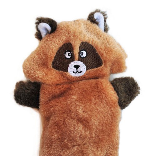 ZippyPaws Zingy 3-Squeaker No Stuffing Plush Dog Toy, Raccoon