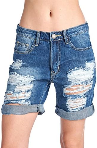 Machine Jeans Women'S Boyfriend Denim Short Destroyed High-Rise Distress Ripped Size 29