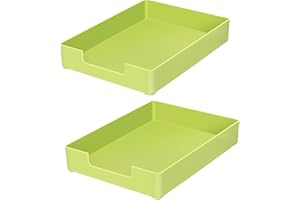 RHONZHAO Desk Letter Tray, 2PCS A4 Size Plastic Stackable File Document Organizer, Office Desktop File Paper Holder, Book Storage Rack,Anti-Skid Stacking Support for Office Supplies (Green)