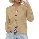 GRECERELLE Women's Long Sleeve Cable Knit Button Down Crew Neck Casual Cardigan Sweater, S-2XL