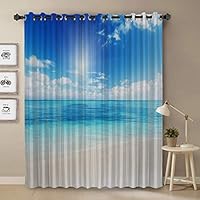 T&H Home Darkening Blackout Curtain - 72 inch Long Window Treatment Curtain Drapes - Tropical Window Panel Exotic Beach with Vivid Sky Sunny Day Holiday Relaxing Ocean Island Scenery Pattern