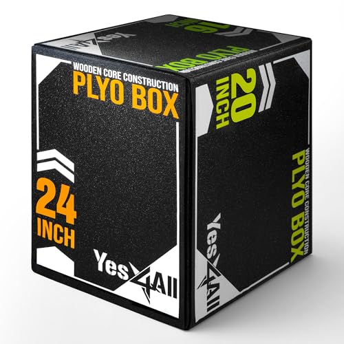 Yes4All Soft Wooden Core Unisex-Erwachsene CAY1 Plyo-Box mit weichem Holzkern, c. 24/20/16, A. Version Sport Schwarz, 61 x 50.8 x 40.6 cm