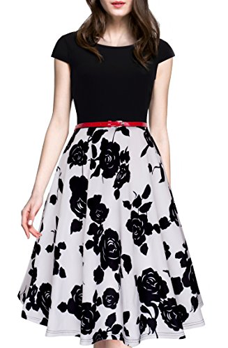 Homeyee women s 1950s vintage elegant cap sleeve swing …