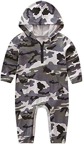 KIDSA 0-24M Newborn Toddler Baby Boy Clothes Long Sleeve One-pieces Camo Hoodies Romper Jumpsuit with Zipper,Camouflage,90(12-18 Months)