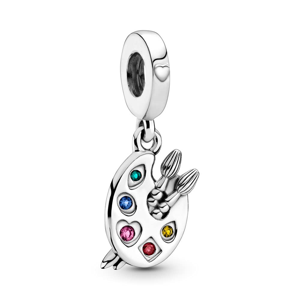 Annmors Artist's Palette Dangle Charms in 925 Sterling Silver with Cubic Zirconia for Bracelets