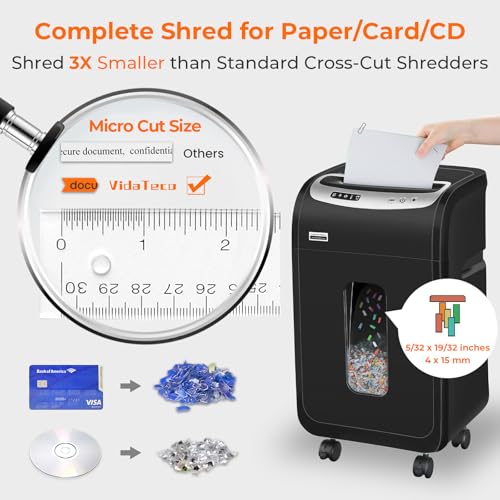 VidaTeco 18-Sheet Paper Shredder for Home Office Heavy Duty | 60-Minute Micro Cut P-4 Security, Auto-Reverse Anti-Jam System, 7.9-Gallon Pullout Bin, Shreds Staples/CD/Credit Cards (ETL)