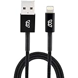 MOS Spring Lightning Cable Aluminum Heads, Spring Relief, Cotton Jacket, Black, 1ft