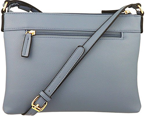 B BRENTANO Vegan Multi-Zipper Crossbody Handbag Purse with Tassel Accents (Blue)