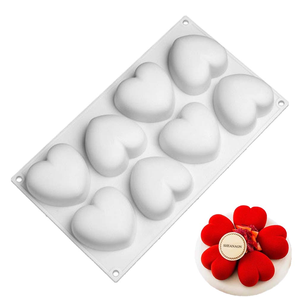 SHEANAON Silicone Cake Mold, Heart Shaped Silicone Baking Bakeware Pan for Party, Jelly, Dessert, Biscuits, Mousse, Chocolate, Ice Cube, Cheesecake, Muffin, DIY Handmade Soap Moulds Tray