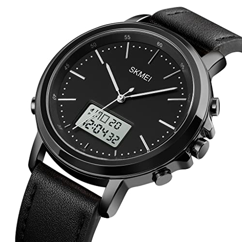 Relógio Masculino Preto - Pulseira de Couro Preto Importado, Quartz Minimalista Redondo, Prova d´água Luxo Casual Básico Eletrônico