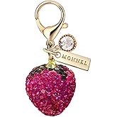 MONNEL MC502 Little Crystal 3D Strawberry Lobster Clasp Charm for Women with Velvet Bag (Rose Pink,1 Piece)