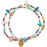 SHINUS BOHO 2PCS/Set Cute Natural Crystal Beaded Stackable Bracelet for Women, Handmade Bohemian Colorful Energy Stones Bracelets Stack Fashion Summer Beach Jewelry Gift Friendship