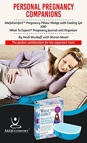 Pregnancy Wedge Memory Foam Pillow with Cooling Gel + What to Expect Pregnancy Journal and Organizer - Comfortable &amp; Compact Maternity Cushion Support for Baby Belly Bump or Back | All in One Diary