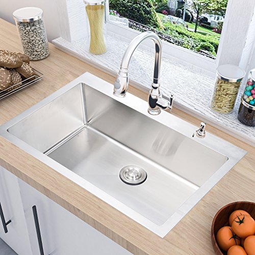MOWA HTS3322 Pro Series R10 Tight Radius Handmade 33" 16 Gauge Stainless Steel Topmount Drop-in Single Bowl Modern Kitchen Sink