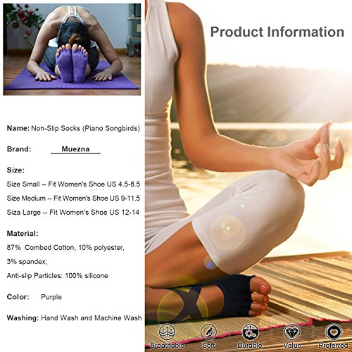 image for Muezna Non Slip Yoga Socks for Women, Toeless Anti-skid Pilates, Barre