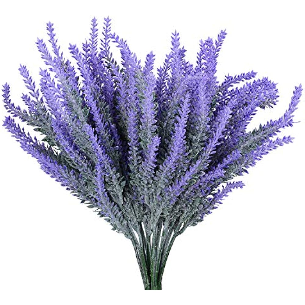 5 Bundles Artificial Flower Lavender Bouquet Flocked Silk Arrangements