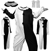 JMOBEU Unisex Costume Jumpsuit Outfit Black White Bodysuit Full Set Halloween Uniform