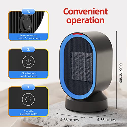 Portable Space Heater, Oscillating Desk Heater for Indoor Use，Electric