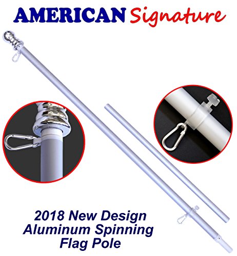 American Signature Flag Pole 5 Ft - Heavy Duty Aluminum Spinning Tangle Free Flagpole for Sale - Outdoor Wall Mount Flag Pole for Residential or Commercial. (Silver, 5') (America's Best Wings Golden Ring)