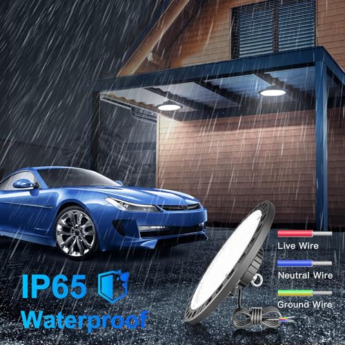 ANNIFUNLY 100W UFO LED High Bay Lamp, 2 Packs 10000LM LED Floodlights Industrial Ship 6500K Cool White, IP65 Waterproof High Bay Lights for Ceiling Workshop, Garage, Factory, Warehouses, Stadium