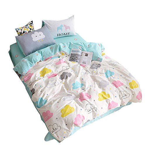 OTOB Children Cartoon Cloud Duvet Cover Set Cotton 100 3 Piece Queen Full Cloud Bedding Set for Kids Baby Toddler Crib, Full/Queenr Crib Full/Queen