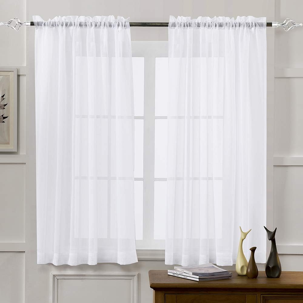 Window Treatments - MYSTIC-HOME Sheer Curtains White 63 Inch Length, Rod Pocket Voile Drapes for Living Room, Bedroom, Window Treatments Semi Crinkle Curtain Panels for Yard, Patio, Villa, Parlor, Set of 2, 52