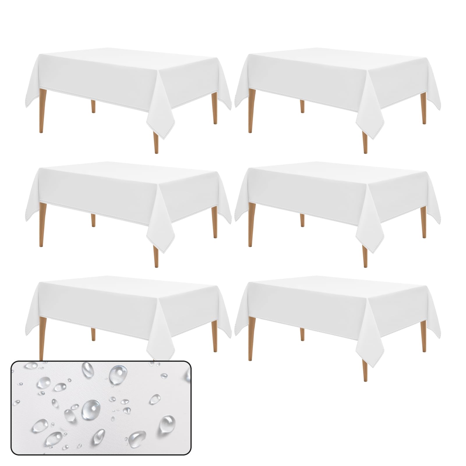 Photo 1 of WIGENIUS 6 Pack Waterproof Rectangle Tablecloth 60 x 102 Inches Heavy Duty Table Cloths for 6 Foot Rectangle Tables - Polyester White Table Cloth for Wedding, Banquet & Party Events | Hemmed Edges