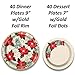 Holiday Poinsettia Dinnerware w/Shiny Gold Trim - 40 Servings - Dinner Plates, Dessert Plates, Napkins, 8 Oval Serving Trays, Gold Plastic Cutlery - for Elegant Christmas Parties
