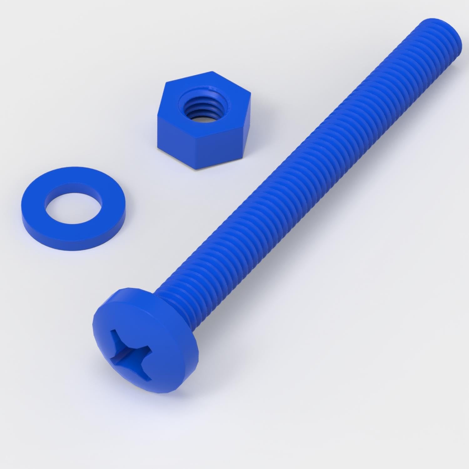 20 x Blue Pan Head Screws Polypropylene (PP) Plastic Nuts and Bolts, Washers, M6 x 60mm
