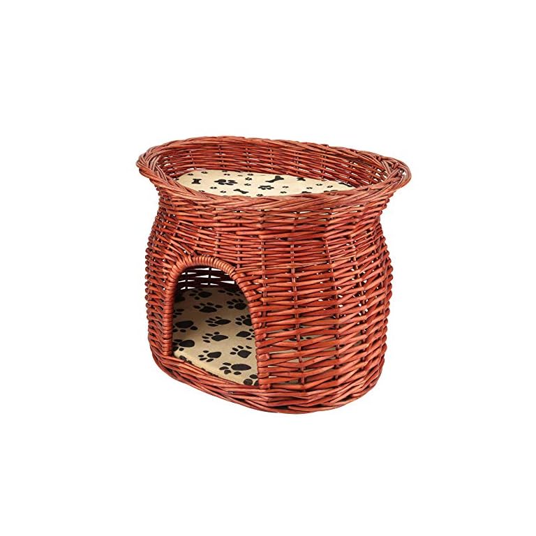 Zerone 2 Layers Cat Bed Cave, Rattan Wicker Cat Pet Sleeping Bed Play House Handmade Cat Basket