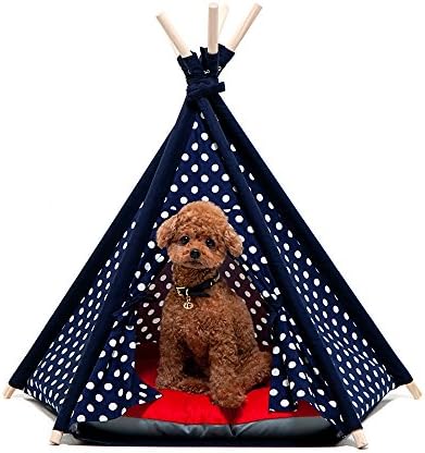 Huts and Bay Designer Pet Teepee Tent with Matching Cushion Bed (Blue Dot, Small)