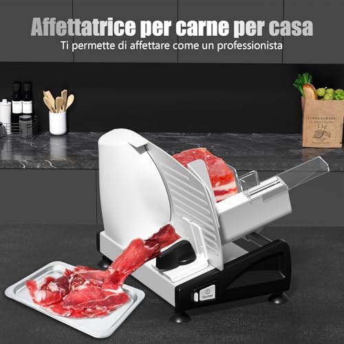 YASHE Electric Slicer for Home with Silent DC Motor, Professional Slicer for Ham, 200 W, 19 cm Double Stainless Steel Blades, Adjustable Thickness 0-15 mm for Meat Cheese Bread