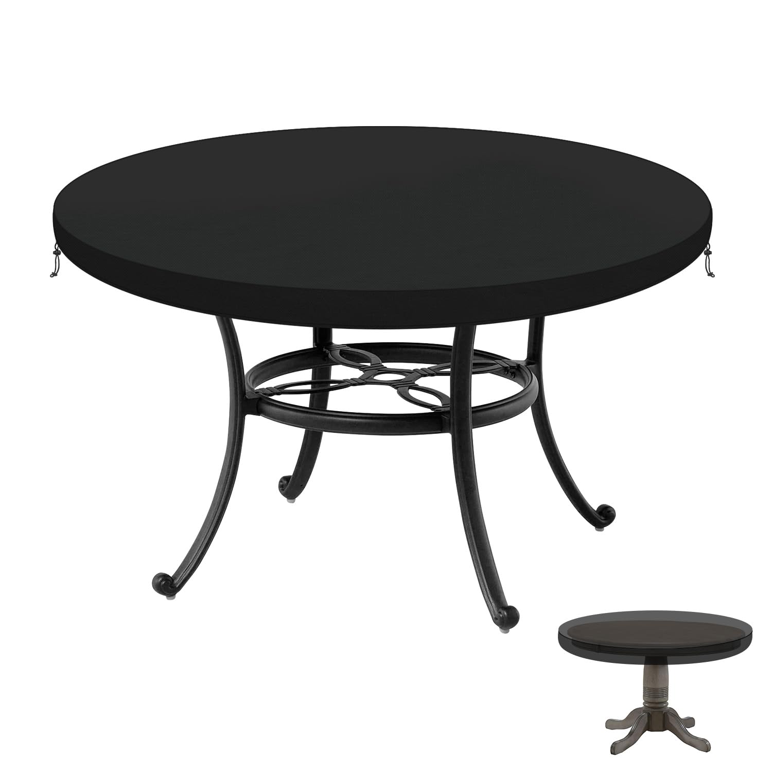 LAMUNI Round Table Top Cover 122cm Circular Garden Table Covers Waterproof Garden Furniture Cover Outdoor Table Cover Fitted Round Table Cloth for Bistro Tables, 122x10cm