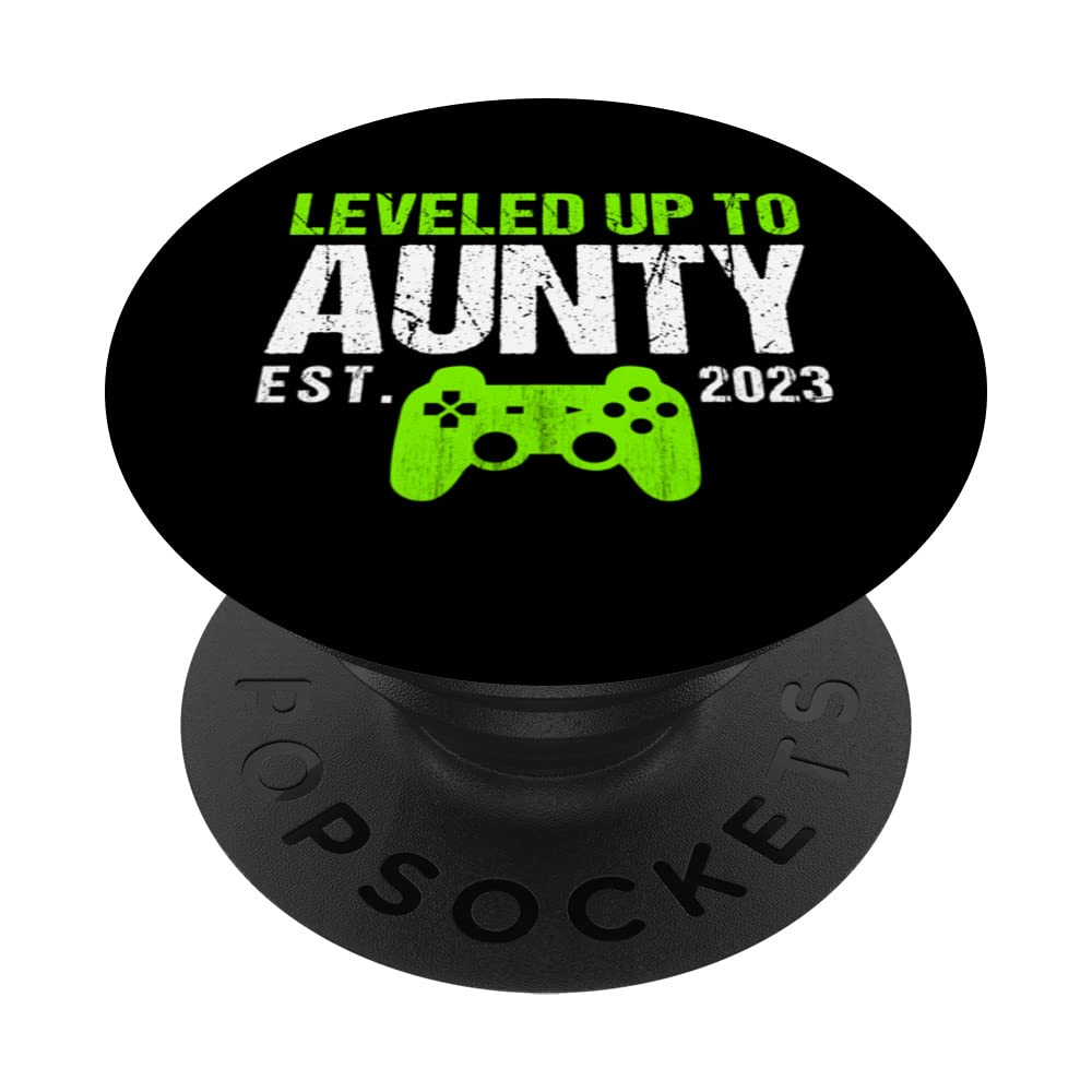 Leveled Up To Aunty Est 2023 - Funny New Aunt Gamer Vintage PopSockets Swappable PopGrip