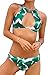 CUPSHE Fashion Women's Green Ginkgo Leaves Printing Halter Padding Bikini Set Beach Swimwear (M)