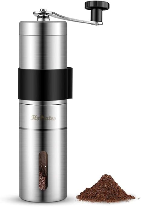 Amazon Homates 手挽きコーヒーミル セラミック臼 ステンレス製 手動コーヒー豆挽き器 アウトドア 粗さ調節機能 手動 水洗い可能 お掃除ブラシ付き 日本語取扱説明書 手挽きコーヒーミル オンライン通販