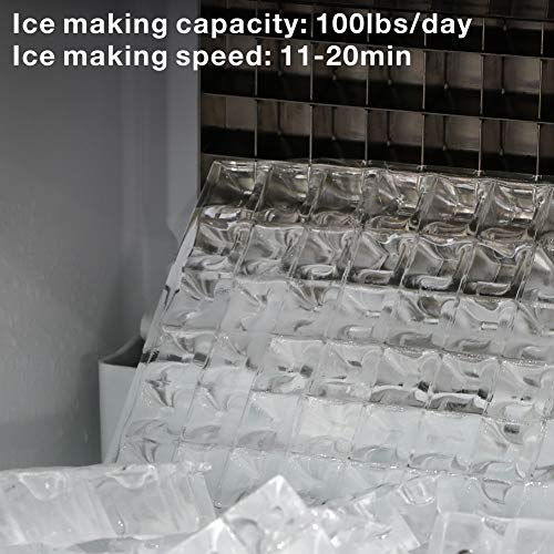 AGLUCKY Commercial Ice Maker, High Efficiency Large Ice Maker, Independent Cabinet,28.8lbs Ice Storage,100lb of Ice per 24 hours with Ice Shovel - Thumbnail 2