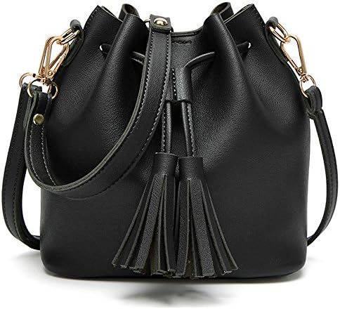 Black Crossbody Bags for Women Bucket Purse Small Black Purse Drawstring with Tassel