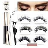 Magnetic Eyeliner and Magnetic Eyelashes, Waterproof Magnetic Liquid Eyeliner, Light weight & Easy to Wear, Best 3D Reusable Eyelashes with Tweezers