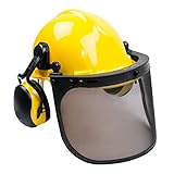 RK Safety Industrial Forestry Chainsaw Safety Helmet Combo Set | Hard Halmet Hat, Hearing Protection Ear Muffs, Mesh Face Shield Visor, Hold Breacket | ANSI and EN Certified (SHC101, Yellow)