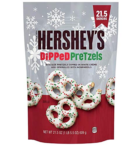 21.5 oz Hershey's White Creme Chocolate Dipped Pretzels with Festive Holiday Non Pareils Sprinkles
