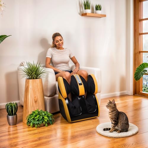 GLOBAL RELAX | VITALZEN PLUS Electric Massager for Feet, Legs, Thighs and Knee | Yellow I 3 Intensities and Massage Modes I Compression I Heat | Pain Relief | Relaxation