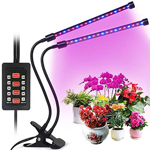 Plant Grow Light,2018 Latest Timer Function (Auto Turn On/Off), Dual Head 36 LED （18w）with Red/Blue Spectrum, 5 Dimmable Levels，Flexible 360 Degree Gooseneck forIndoor Plants Seeding Growing