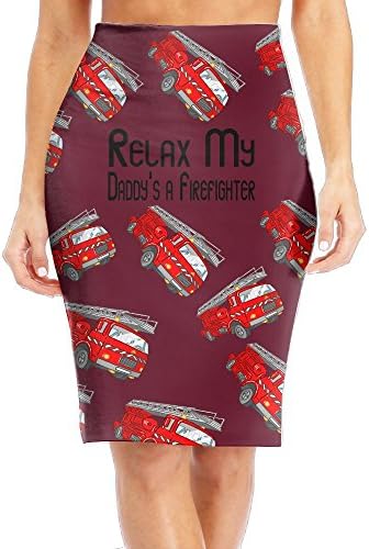 Relax My Daddy's A Firefighter Cartoon Women's Slim Pencil Skirt Elastic High Print Long Knee Length Skirt Skirt