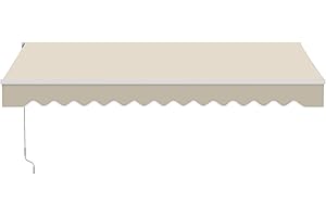 Aleko 12x10 feet Caribbean Style Electric White Frame Awning, Remote Control Motorized & Manual Crank, Outdoor Shade Canopy with UV-Resistant Fabric - Ivory Cream