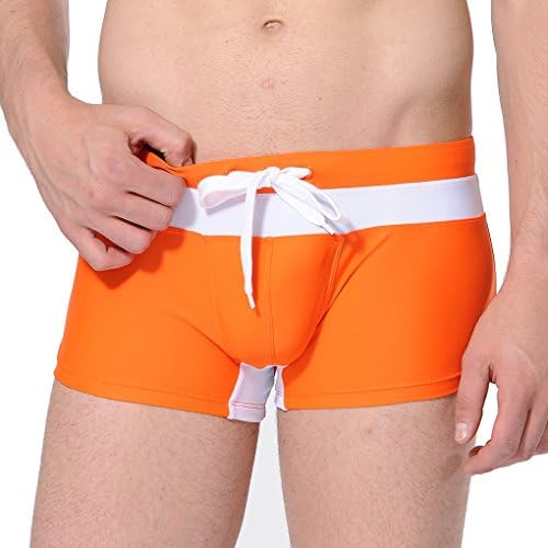 Dramhk Men's Rope Waist Design Swim Briefs,Orange,US M(Tag L,Waist,31"-34")