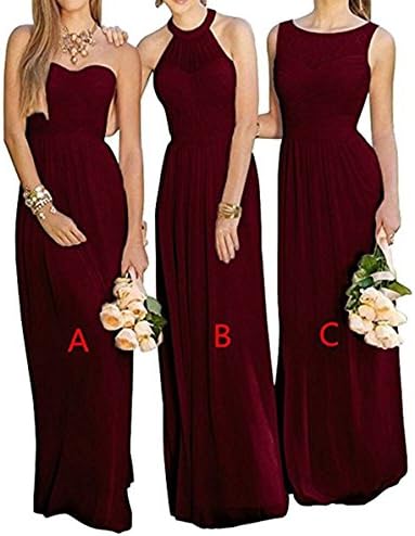 GMAR Women's Chiffon BridesmBid Dresses Sleeveless Long Prom Evening Gowns Burgundy C Size 10