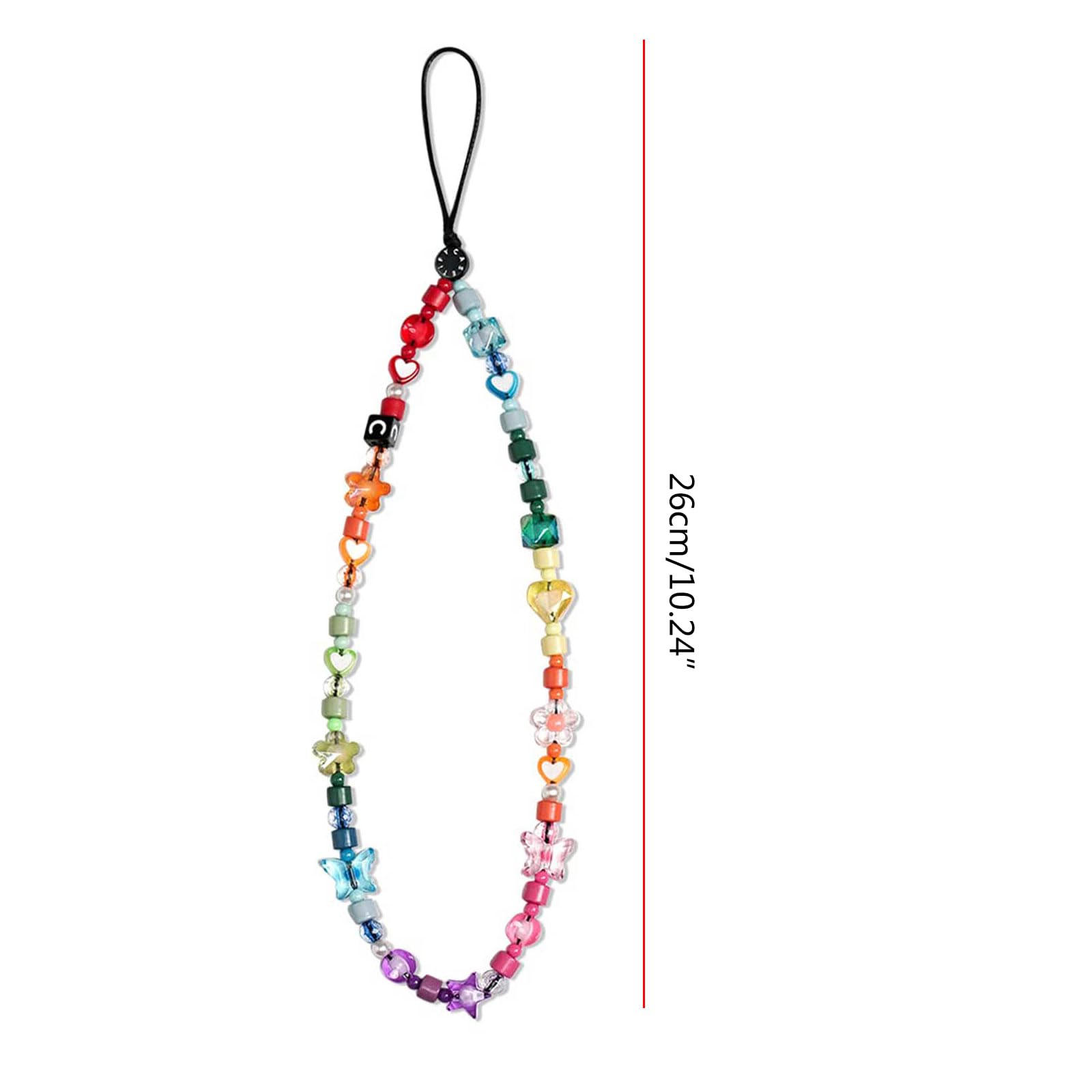LIANXUE Phone Strap Lanyard With Butterfly Rainbow Beaded Chain for Girls - Acrylic Wrist Strap